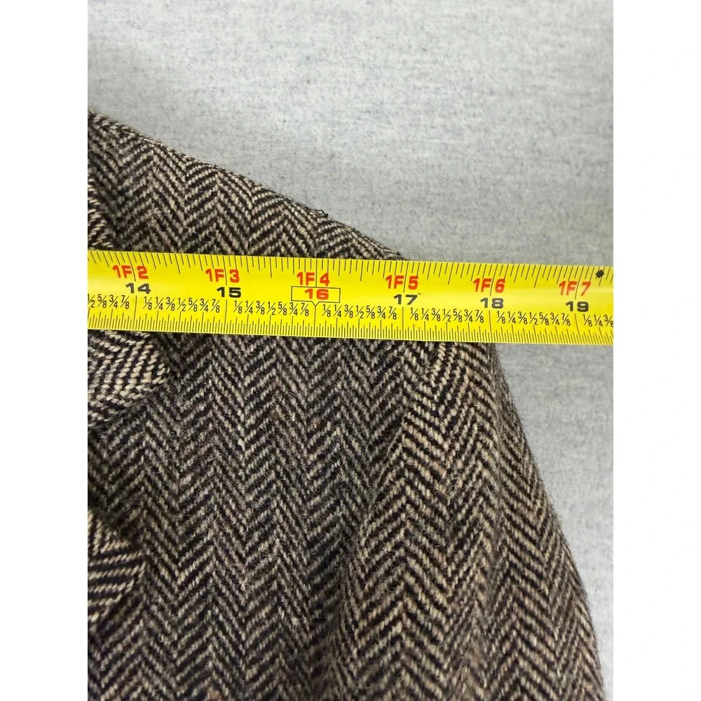 Vintage Bespoke Harris Tweed Herringbone Wool Blazer Sport Coat Brown 42R